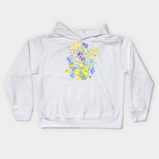 yellow blue purple flowers watercolor pattern Kids Hoodie